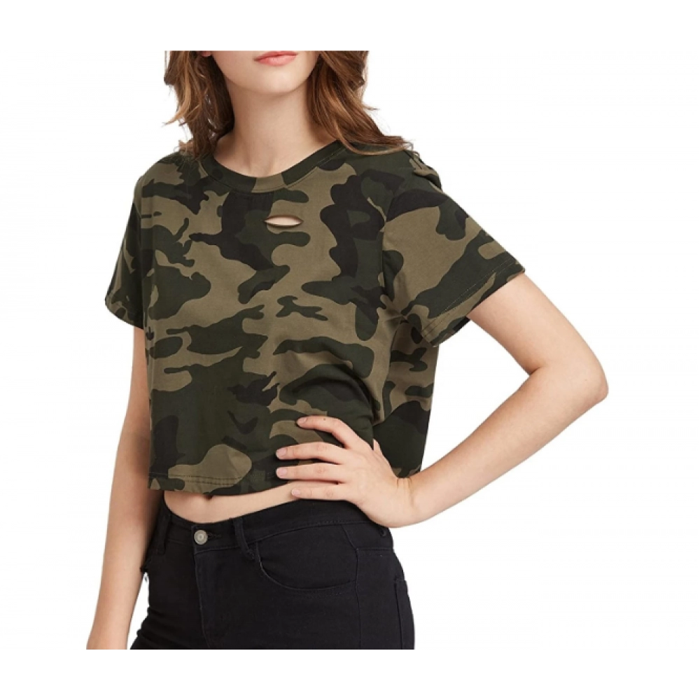 New Cropped Shirt Women Get Your Own Customized Design Camouflage Shirts Short Sleeve Womens Croptop